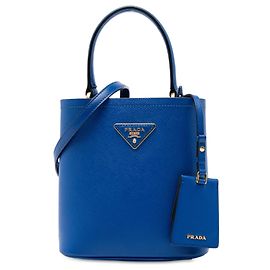 Prada Borsa Satchel Panier Small in Pelle Saffiano Blu