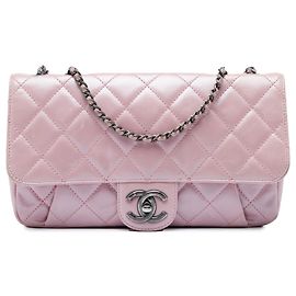 Chanel Pink Medium Quilted Metallic Calfskin Coco Pleats Chain Flap