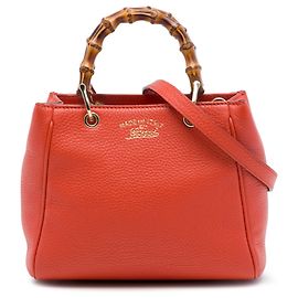 Borsa Gucci Mini Bamboo Shopper in pelle di vitello arancione
