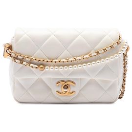 Chanel White Mini Quilted Lambskin Pearl My Perfect Single Flap