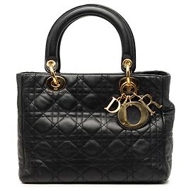 Dior Black Medium Lambskin Cannage Lady Dior