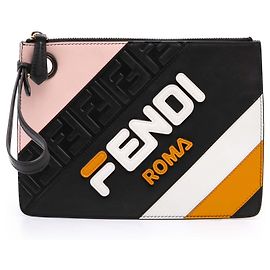 Clutch Fendi Black Fila Mania in pelle goffrata Zucca multicolore