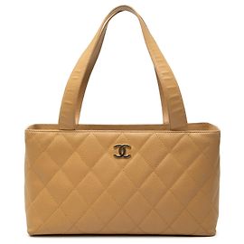 Bolso Tote Chanel Beige CC Acolchado en Cuero Caviar