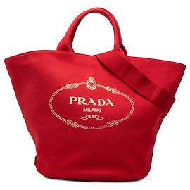 Prada Tote aus rotem Canapa-Canvas mit Logo