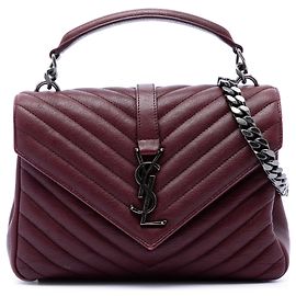 Saint Laurent College Satchel Tasche Rot Medium aus Lammleder Chevron Monogramm
