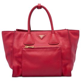 Tote aperta convertibile Prada in Vitello Daino rosso con tasca frontale