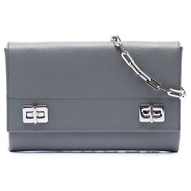 Prada Gray Saffiano Cuir Twist Lock Chain Flap