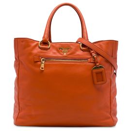 Borsa Tote Convertibile Prada Orange Vitello Daino con Zip Anteriore