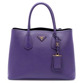Prada Borsa Satchel Doppia in Pelle Saffiano Viola Medium