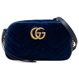 Gucci Borsa a Tracolla Small GG Marmont Matelassé in Velluto Blu