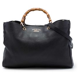 Bolso Satchel Gucci Bamboo Shopper Large de piel de becerro negra