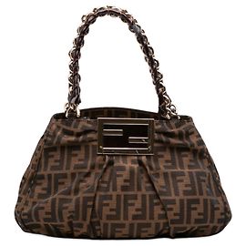Fendi Borsa Tote Mia con catena in tela Zucca marrone Small