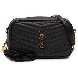 Borsa Lou Camera Saint Laurent Mini in pelle Grain de Poudre nera con monogramma chevron