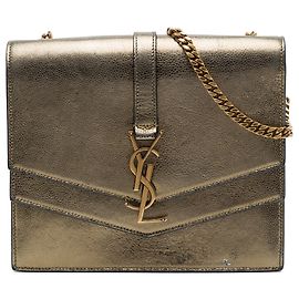 Saint Laurent Brown Medium Metallic Leather Monogram Sulpice Crossbody