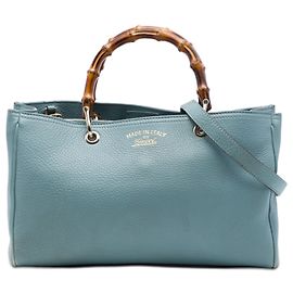 Borsa Gucci Blue Medium Calfskin Bamboo Shopper Satchel