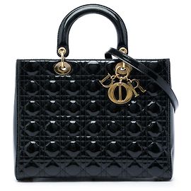 Dior Black Large Patent Cannage Lady Dior