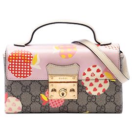 Borsa Satchel Gucci Beige Mini GG Supreme Monogram Les Pommes con Lucchetto