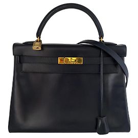 Borsa Hermès Kelly 32 Blu Notte in Pelle Box Calf