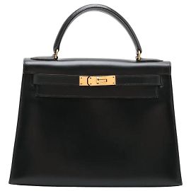 Hermès Kelly 28 Sellier Nero Pelle Box Calf Hardware Dorato