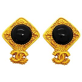 Boucles d'oreilles clips Chanel noires et dorées