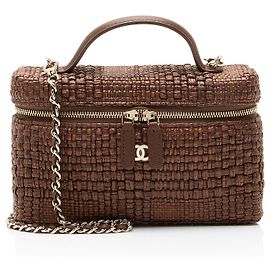 Chanel Vanity Case Slim à poignée supérieure en raphia tressé