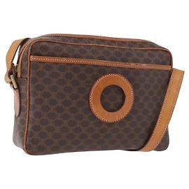 Céline CELINE Macadam Canvas Circle Shoulder Bag PVC Leather Brown Gold