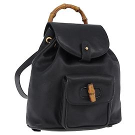 GUCCI Bamboo Rucksack Leder Schwarz Goldfarben 003 2034 0030
