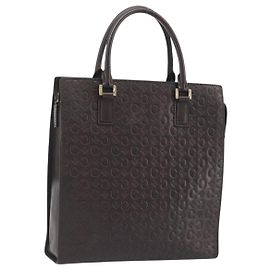 Céline CELINE C Macadam Canvas Hand Bag Leather Dark Brown Gold