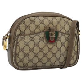 GUCCI GG Supreme Web Sherry Line Shoulder Bag PVC Beige Gold