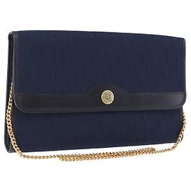 Christian Dior Trotter Canvas Chain Shoulder Bag Navy Gold
