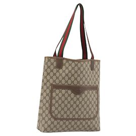 GUCCI GG Supreme Web Sherry Line Bag PVC Beige Gold 002 58 6487