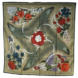 Hermès HERMES Carre 90 Scarf Silk Beige Green
