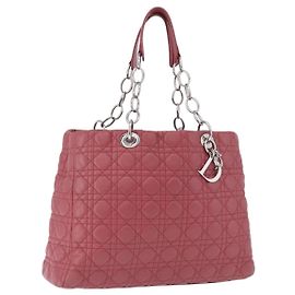 Christian Dior Canage Hand Bag Lamb Skin Pink Silver