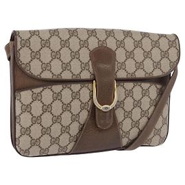 GUCCI GG Supreme Shoulder Bag PVC Leather Beige Gold Tone