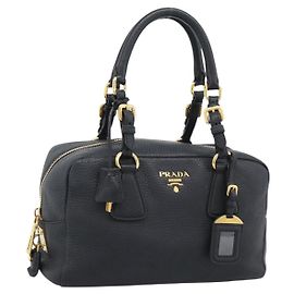PRADA Handtasche Leder Schwarz Goldfarben