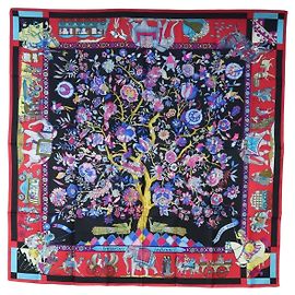 Hermès HERMES Carre 90 Scarf  fantaisies indiennes  Silk Red Black