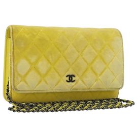 CHANEL Matelasse Chain Shoulder Bag Velor Yellow Silver CC