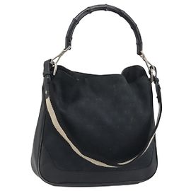 GUCCI GG Canvas Bamboo Hand Bag 2way Black Silver 001 4095
