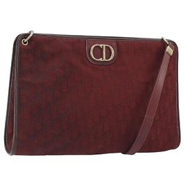 Christian Dior Trotter Canvas Shoulder Bag Red Gold