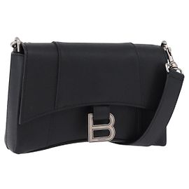 BALENCIAGA Downtown Schultertasche Leder Schwarz Silber 736471