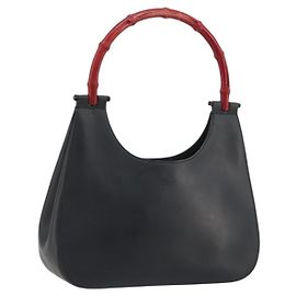 GUCCI Bamboo Hand Bag Leather Black 001 3761