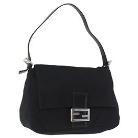 FENDI Mamma Baguette Shoulder Bag Cotton jersey Black Silver