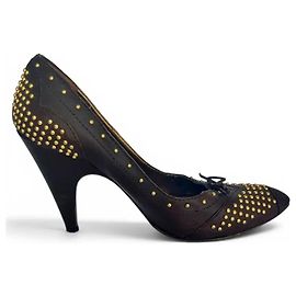 Miu Miu Brown Leather Studded Pumps with Bow