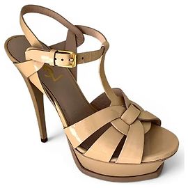 Yves Saint Laurent Tribute Sandali Platform - Pelle Verniciata Beige