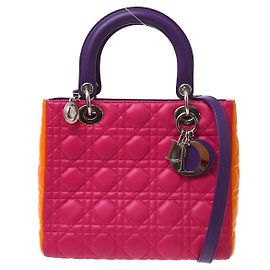Christian Dior Tricolor Lady Dior Cannage Quilt Leather Medium