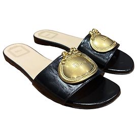 Dior Leder-Slides Schwarz mit goldenem Logo