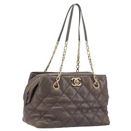CHANEL Wild Stitch Chain Schultertasche aus Leder, Braun Gold CC Auth yk20765V