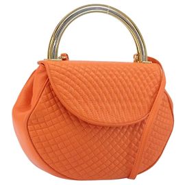 BALLY Hand Bag Leather 2way Orange Gold Auth 197157A