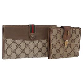 Cartera larga GUCCI GG Canvas Set de 2 Beige Gold Auth 196947