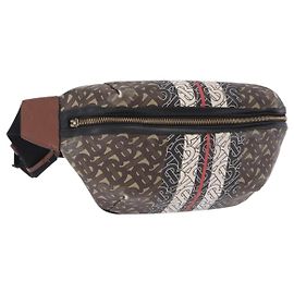 Borsello da vita BURBERRY PVC Brown Gold Auth 197864